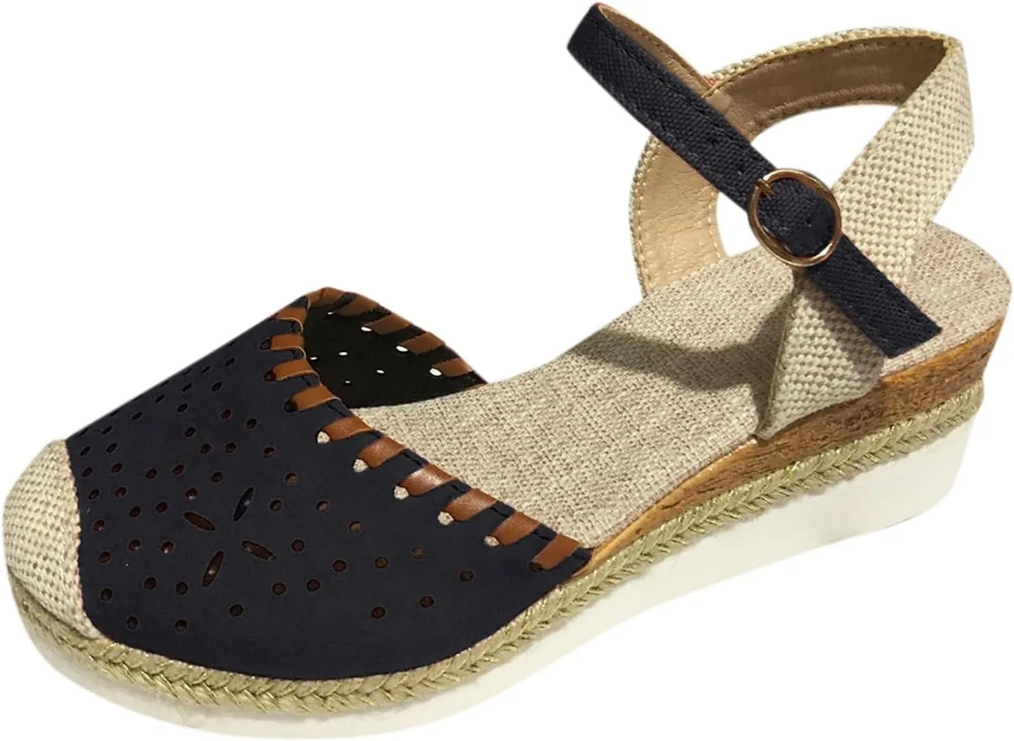 Wedge Sandals for Women Summer Arch Support Orthopedic Sandals, Hollow Open Toe Breathable Sandal Comfortable Ankle Strap Platform Sandal Slip on Outdoor Shoes