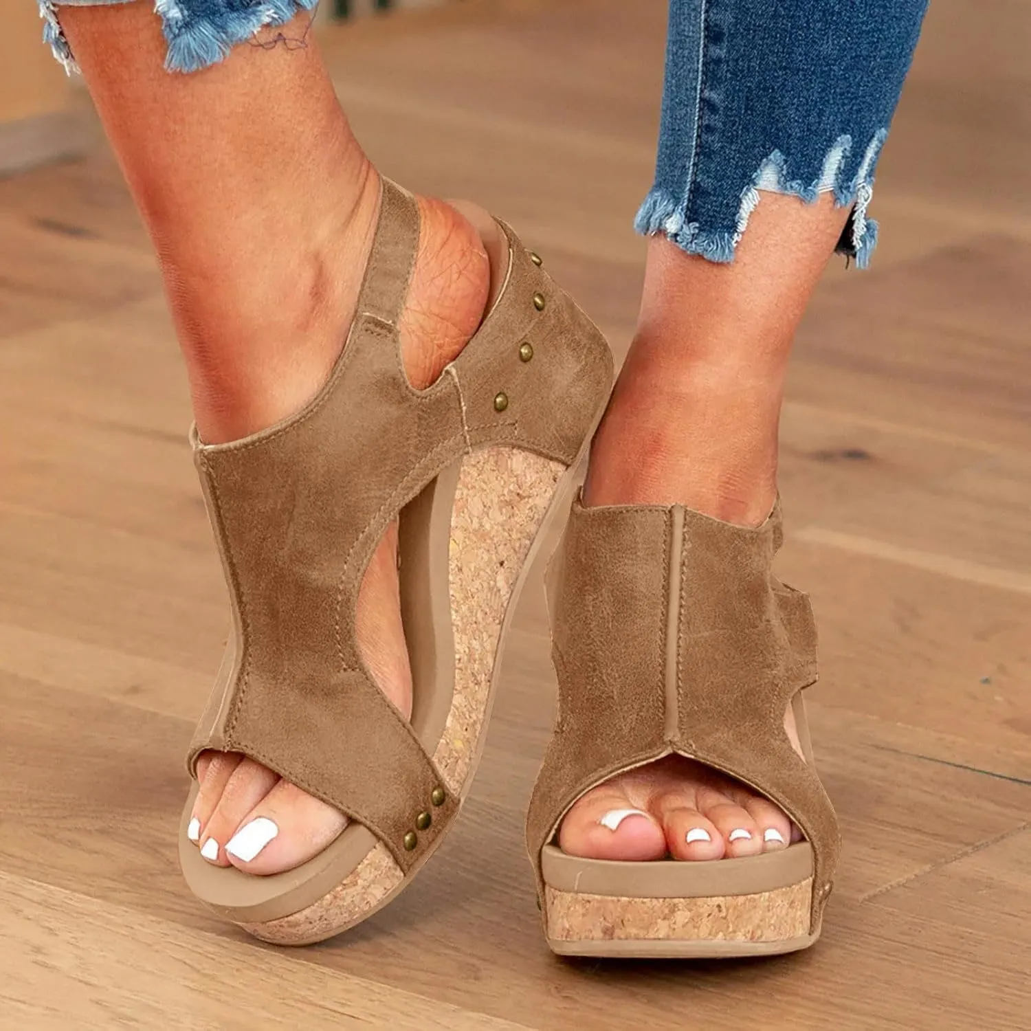 Wedge Sandals for Women,Platform Wedge Sandals Women,Open Toe Buckle Ankle Strap Espadrilles Flatform Wedge Sandal Dressy High Heeled Wedges Comfortable Casual Ladies Boho Beach Shoes Summer Vacation