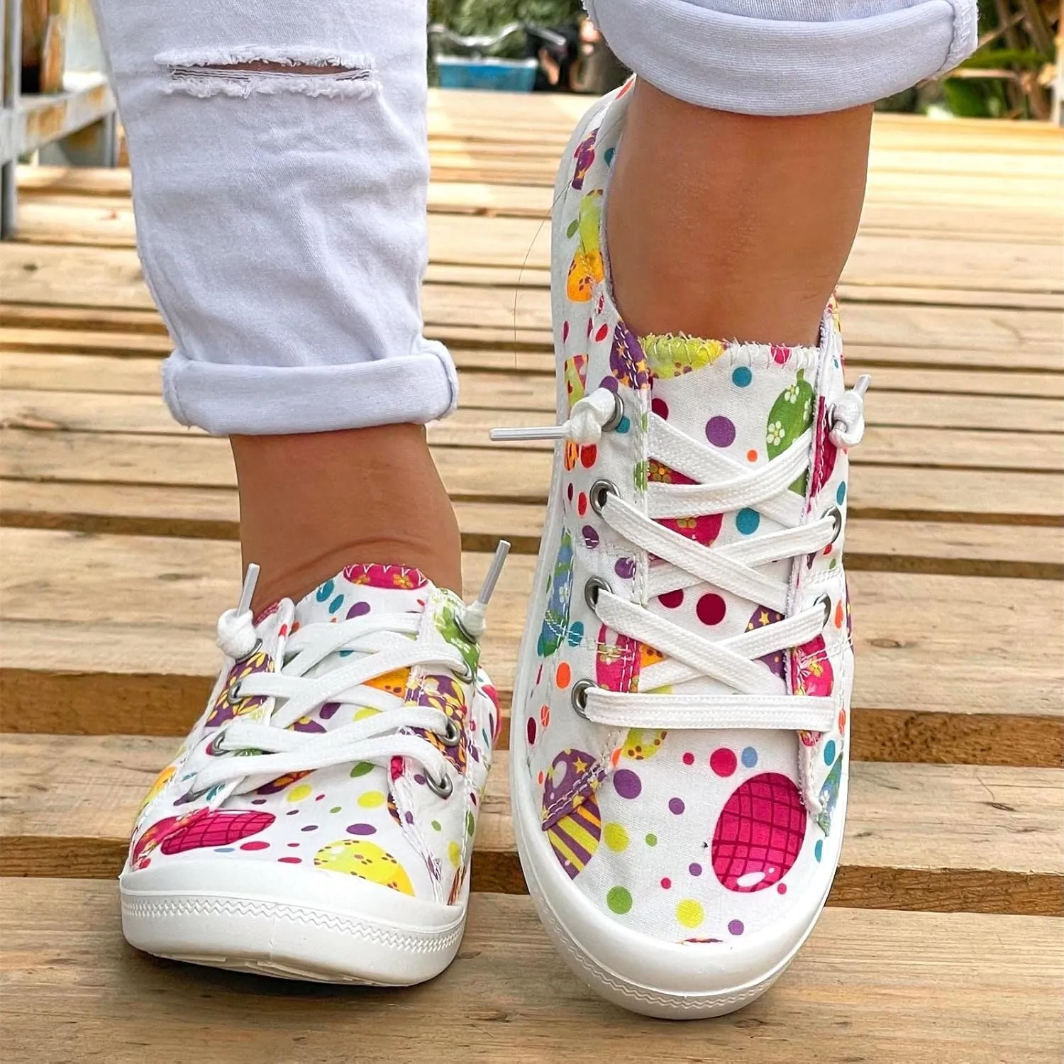 Women Fashion Casual Sneakers Canvas Lace-Up Loafers Lightweight Ladies Shoes Flat Soft Soled Comfortable Shoes Comfort