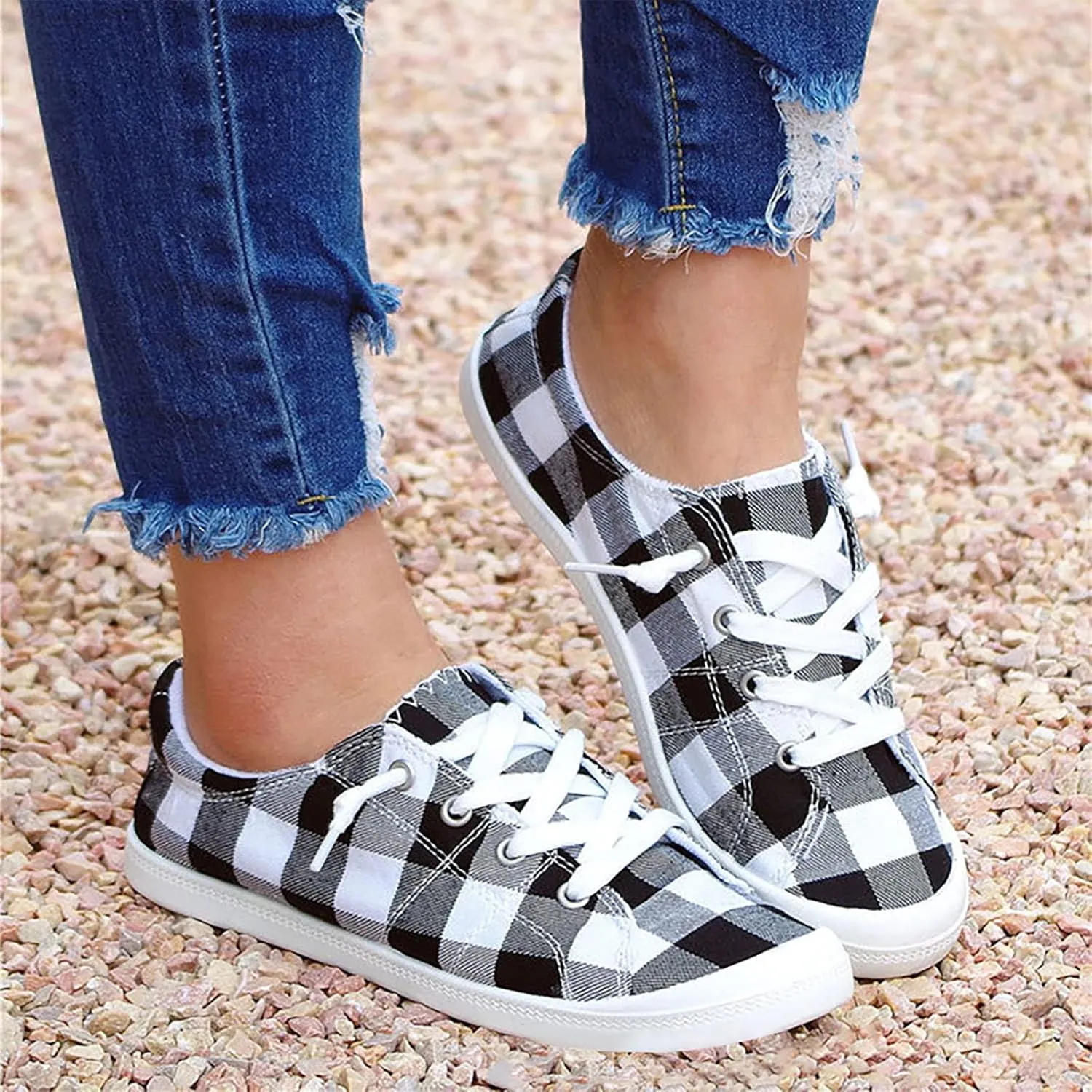 Women Sneakers Canvas Slip-On Christmas Print Comfortable Casual Lace Up Low-Top Fall Shoes for Women