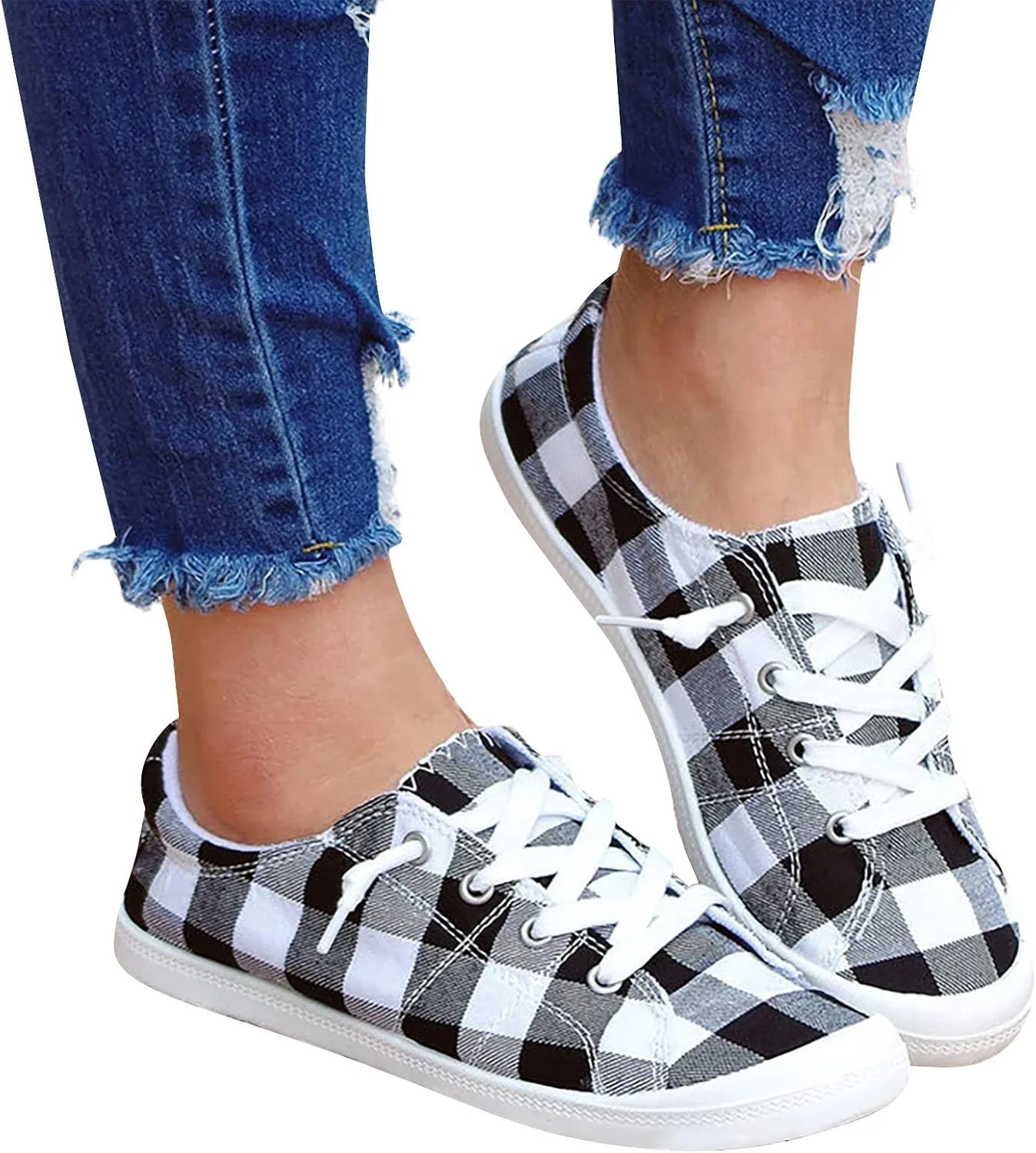 Women Sneakers Canvas Slip-On Christmas Print Comfortable Casual Lace Up Low-Top Fall Shoes for Women