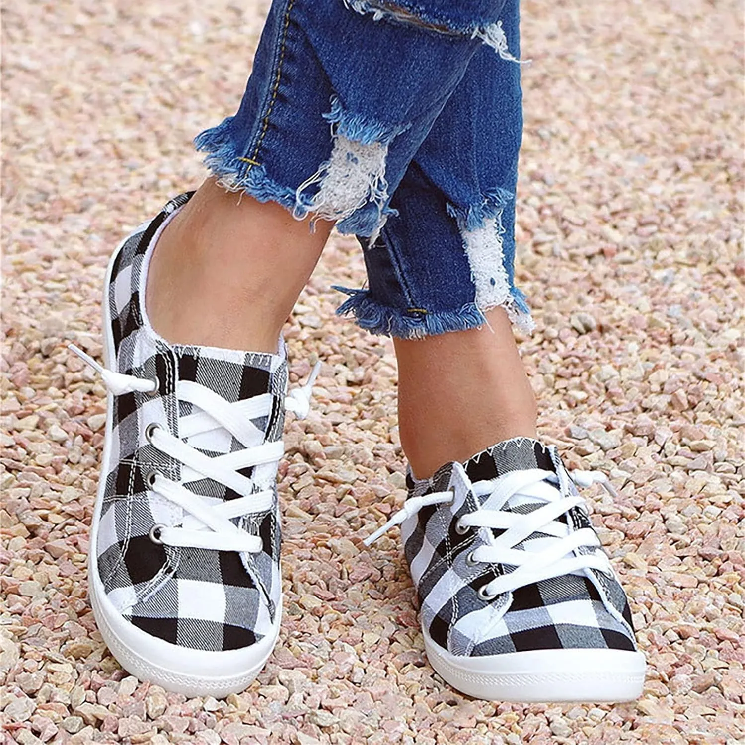 Women Sneakers Canvas Slip-On Christmas Print Comfortable Casual Lace Up Low-Top Fall Shoes for Women