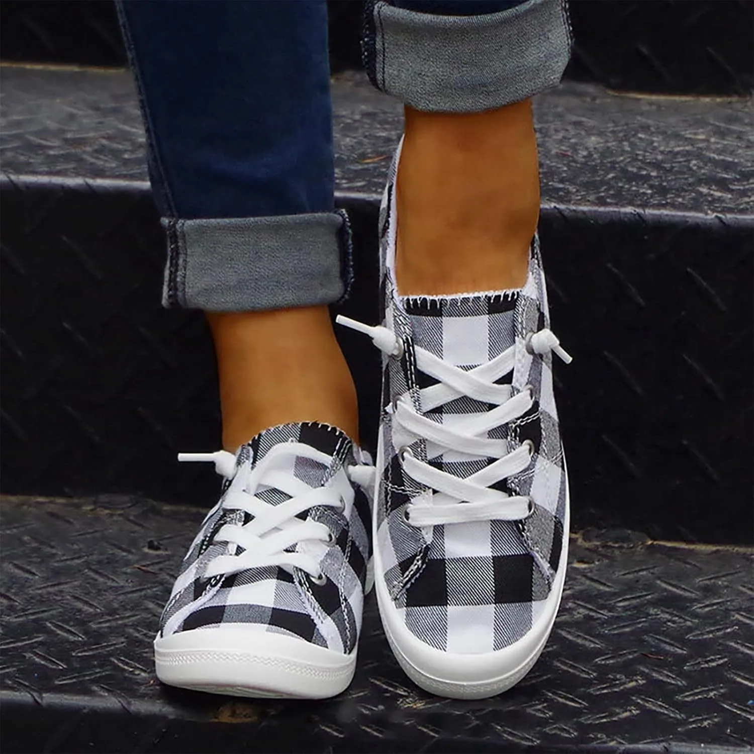 Women Sneakers Canvas Slip-On Christmas Print Comfortable Casual Lace Up Low-Top Fall Shoes for Women