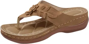 Womens Arch Support Flip Flop Sandals Casual Dressy Slip On Thong Sandals Cute Flower Open Toe Wedge Walking Slides