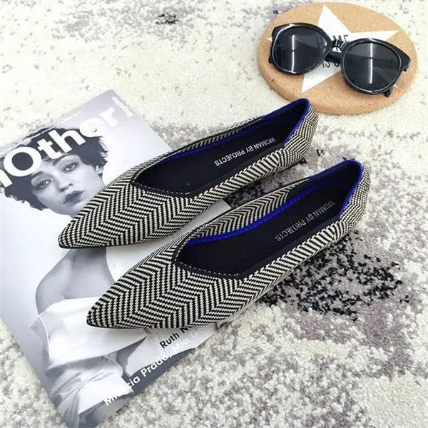 Women's Flat Shoes Ballet Shoes Breathable Knit Pointed Shoes Moccasin Mixed Color Women's Soft Shoes Women Zapatos