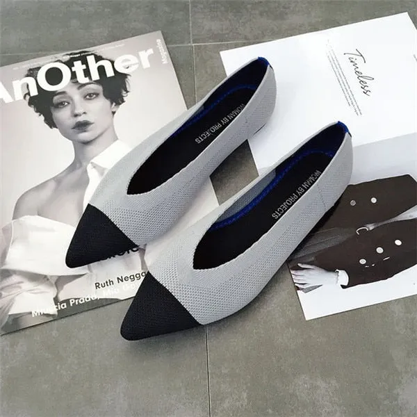 Women's Flat Shoes Ballet Shoes Breathable Knit Pointed Shoes Moccasin Mixed Color Women's Soft Shoes Women Zapatos