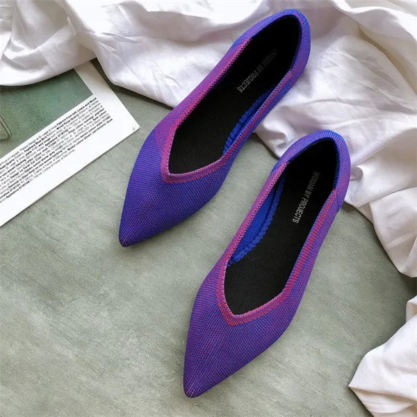 Women's Flat Shoes Ballet Shoes Breathable Knit Pointed Shoes Moccasin Mixed Color Women's Soft Shoes Women Zapatos