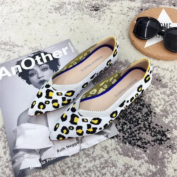 Women's Flat Shoes Ballet Shoes Breathable Knit Pointed Shoes Moccasin Mixed Color Women's Soft Shoes Women Zapatos