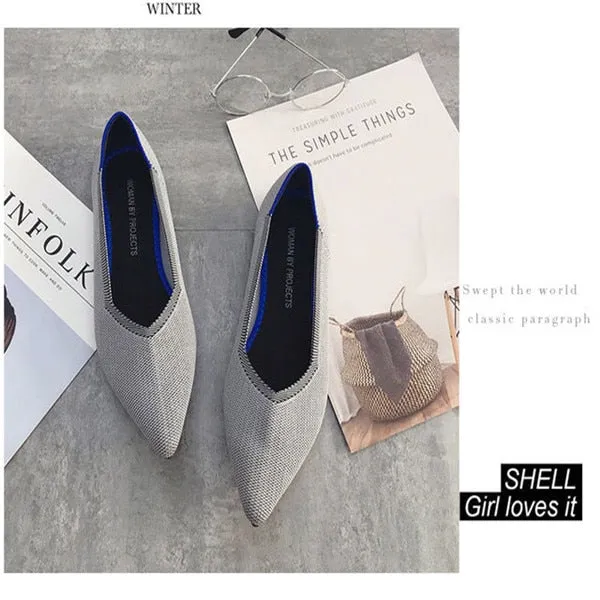 Women's Flat Shoes Ballet Shoes Breathable Knit Pointed Shoes Moccasin Mixed Color Women's Soft Shoes Women Zapatos