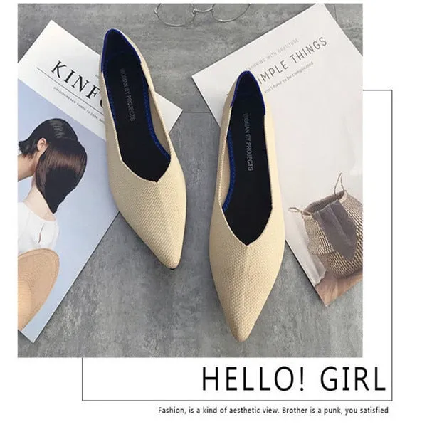 Women's Flat Shoes Ballet Shoes Breathable Knit Pointed Shoes Moccasin Mixed Color Women's Soft Shoes Women Zapatos