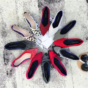 Women's Flat Shoes Ballet Shoes Breathable Knit Pointed Shoes Moccasin Mixed Color Women's Soft Shoes Women Zapatos