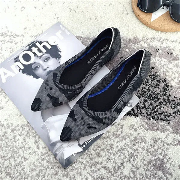 Women's Flat Shoes Ballet Shoes Breathable Knit Pointed Shoes Moccasin Mixed Color Women's Soft Shoes Women Zapatos