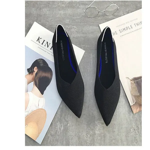 Women's Flat Shoes Ballet Shoes Breathable Knit Pointed Shoes Moccasin Mixed Color Women's Soft Shoes Women Zapatos