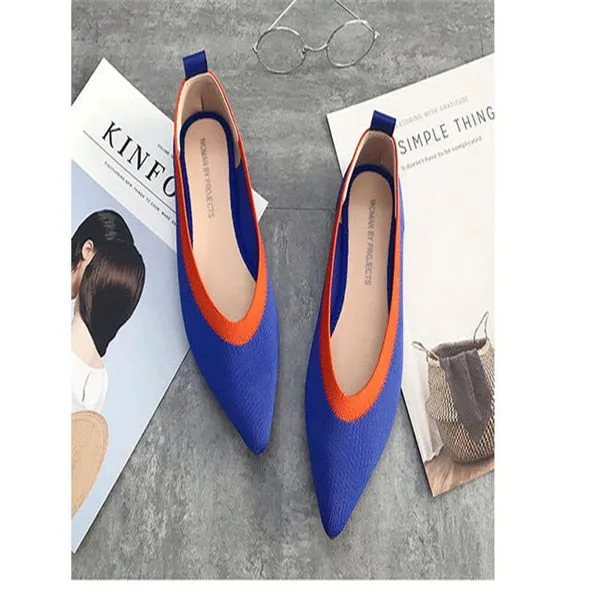 Women's Flat Shoes Ballet Shoes Breathable Knit Pointed Shoes Moccasin Mixed Color Women's Soft Shoes Women Zapatos
