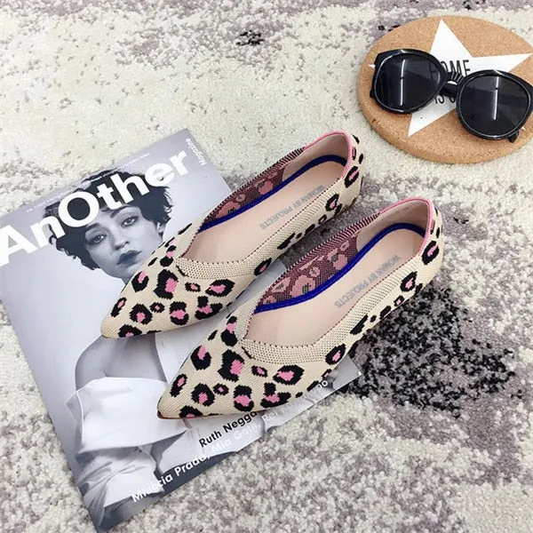 Women's Flat Shoes Ballet Shoes Breathable Knit Pointed Shoes Moccasin Mixed Color Women's Soft Shoes Women Zapatos