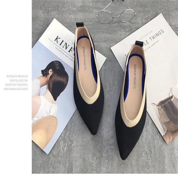 Women's Flat Shoes Ballet Shoes Breathable Knit Pointed Shoes Moccasin Mixed Color Women's Soft Shoes Women Zapatos