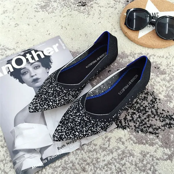 Women's Flat Shoes Ballet Shoes Breathable Knit Pointed Shoes Moccasin Mixed Color Women's Soft Shoes Women Zapatos