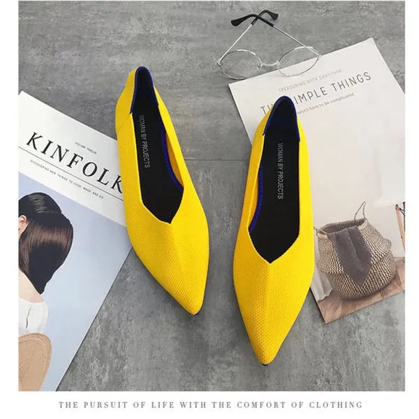 Women's Flat Shoes Ballet Shoes Breathable Knit Pointed Shoes Moccasin Mixed Color Women's Soft Shoes Women Zapatos