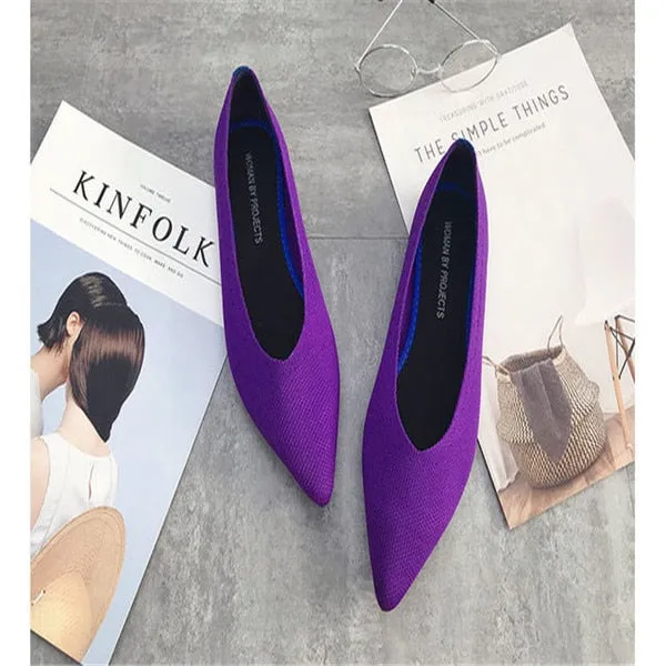 Women's Flat Shoes Ballet Shoes Breathable Knit Pointed Shoes Moccasin Mixed Color Women's Soft Shoes Women Zapatos
