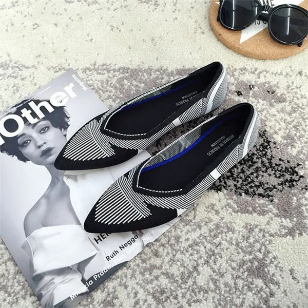 Women's Flat Shoes Ballet Shoes Breathable Knit Pointed Shoes Moccasin Mixed Color Women's Soft Shoes Women Zapatos
