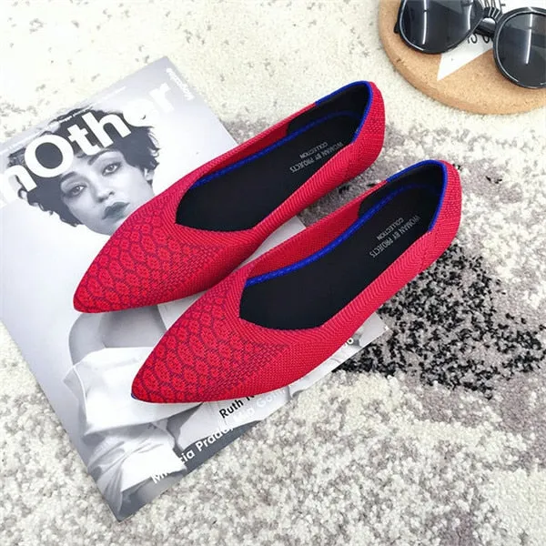 Women's Flat Shoes Ballet Shoes Breathable Knit Pointed Shoes Moccasin Mixed Color Women's Soft Shoes Women Zapatos
