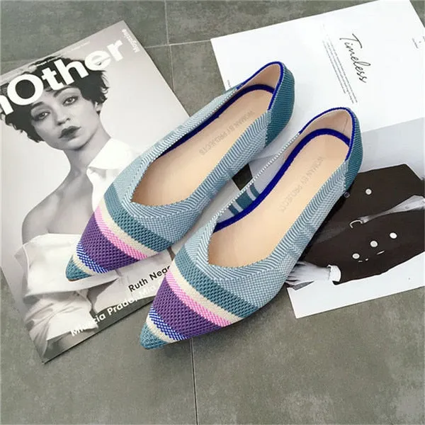 Women's Flat Shoes Ballet Shoes Breathable Knit Pointed Shoes Moccasin Mixed Color Women's Soft Shoes Women Zapatos