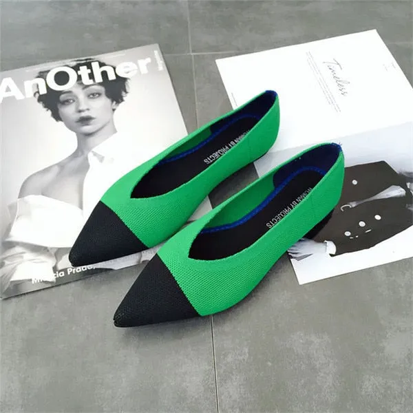 Women's Flat Shoes Ballet Shoes Breathable Knit Pointed Shoes Moccasin Mixed Color Women's Soft Shoes Women Zapatos