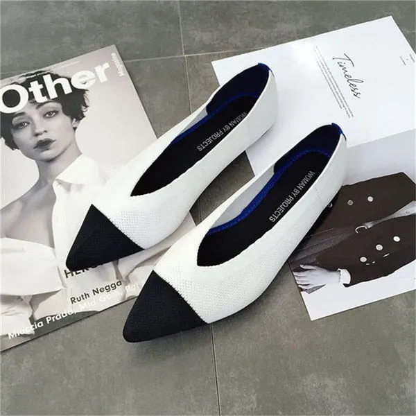 Women's Flat Shoes Ballet Shoes Breathable Knit Pointed Shoes Moccasin Mixed Color Women's Soft Shoes Women Zapatos