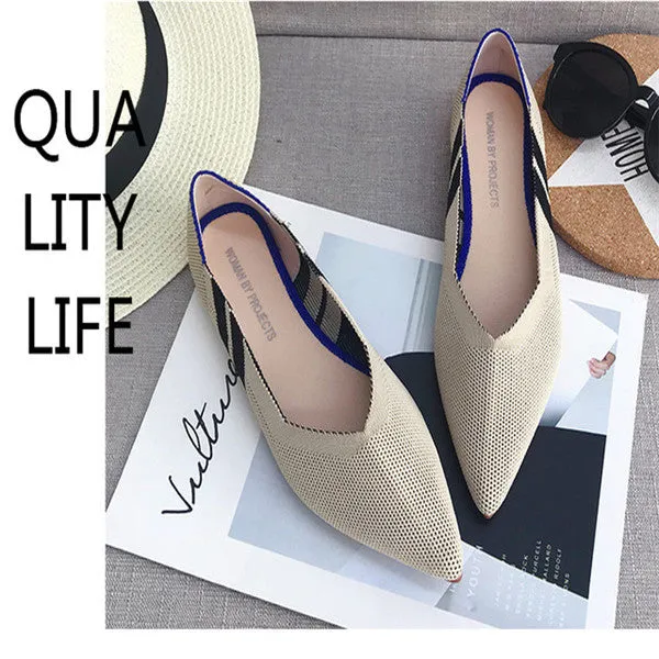 Women's Flat Shoes Ballet Shoes Breathable Knit Pointed Shoes Moccasin Mixed Color Women's Soft Shoes Women Zapatos