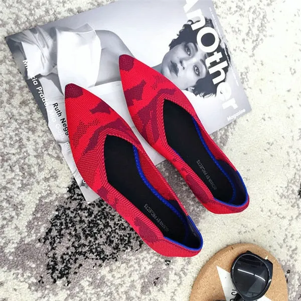 Women's Flat Shoes Ballet Shoes Breathable Knit Pointed Shoes Moccasin Mixed Color Women's Soft Shoes Women Zapatos