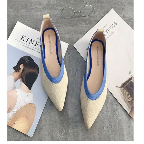 Women's Flat Shoes Ballet Shoes Breathable Knit Pointed Shoes Moccasin Mixed Color Women's Soft Shoes Women Zapatos