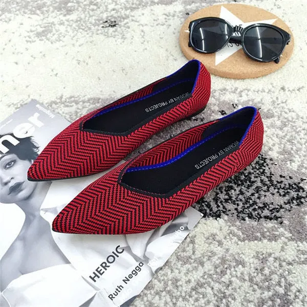 Women's Flat Shoes Ballet Shoes Breathable Knit Pointed Shoes Moccasin Mixed Color Women's Soft Shoes Women Zapatos