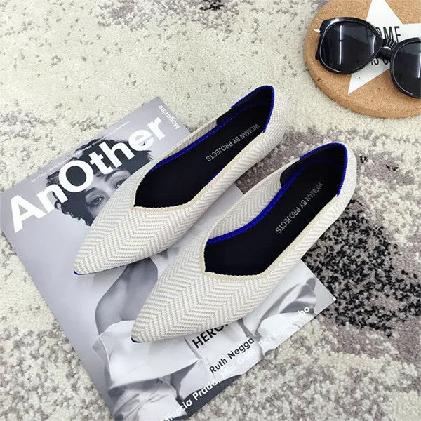 Women's Flat Shoes Ballet Shoes Breathable Knit Pointed Shoes Moccasin Mixed Color Women's Soft Shoes Women Zapatos