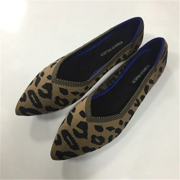 Women's Flat Shoes Ballet Shoes Breathable Knit Pointed Shoes Moccasin Mixed Color Women's Soft Shoes Women Zapatos