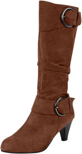 Women's Knee High Boots Fashion Chunky Block Heel Warm Winter Boots with Side Zippers Slouchy Mid-Calf Boots Shoes