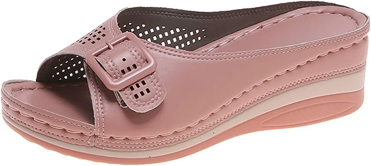 Womens Orthopedic Sandals Arch Support Summer Fashion Flower Open Toe Leather Mesh Comfy Wedge Platform Slip Slide Dressy Mules Beach Walking Casual