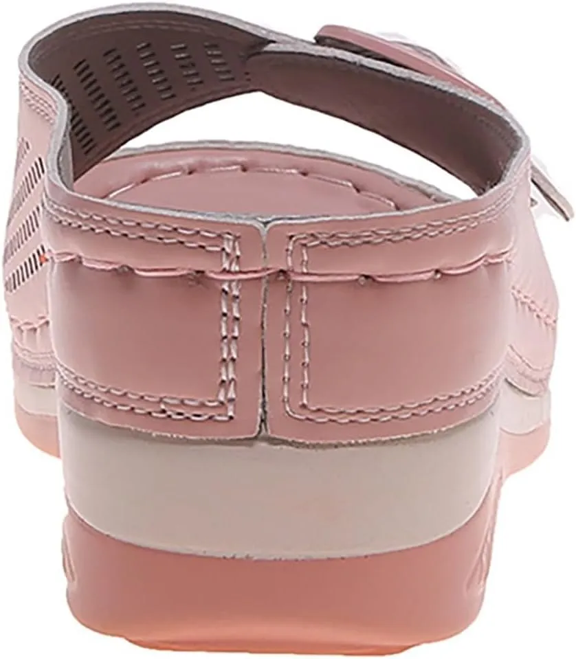 Womens Orthopedic Sandals Arch Support Summer Fashion Flower Open Toe Leather Mesh Comfy Wedge Platform Slip Slide Dressy Mules Beach Walking Casual