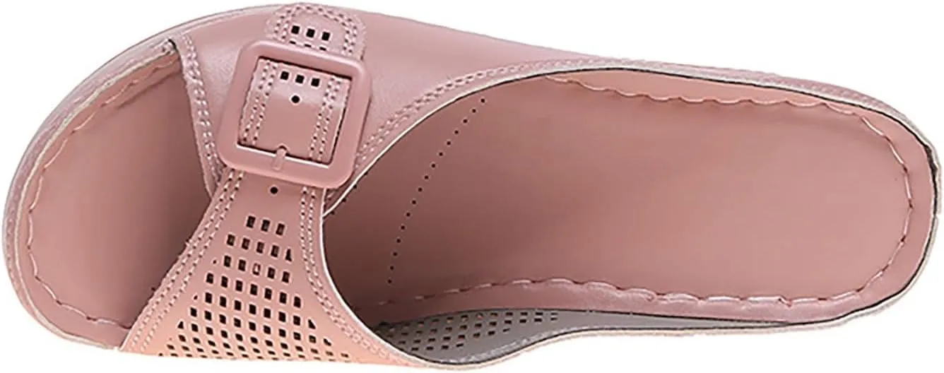 Womens Orthopedic Sandals Arch Support Summer Fashion Flower Open Toe Leather Mesh Comfy Wedge Platform Slip Slide Dressy Mules Beach Walking Casual