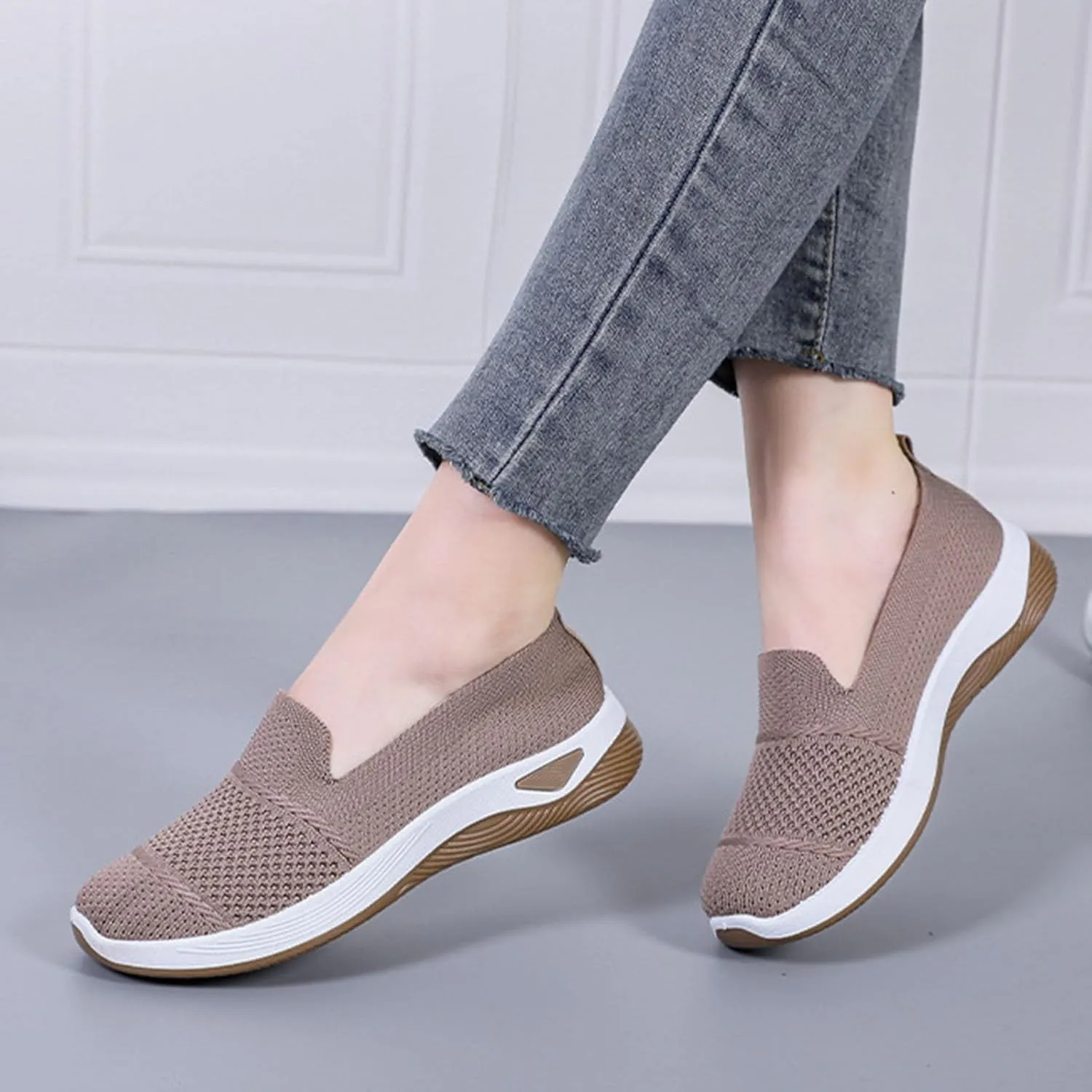 Womens Orthopedic Shoes Breathable Mesh Sneakers Slip on Soft Sole Wedge Walking Shoes Dressy Non-Slip Loafers