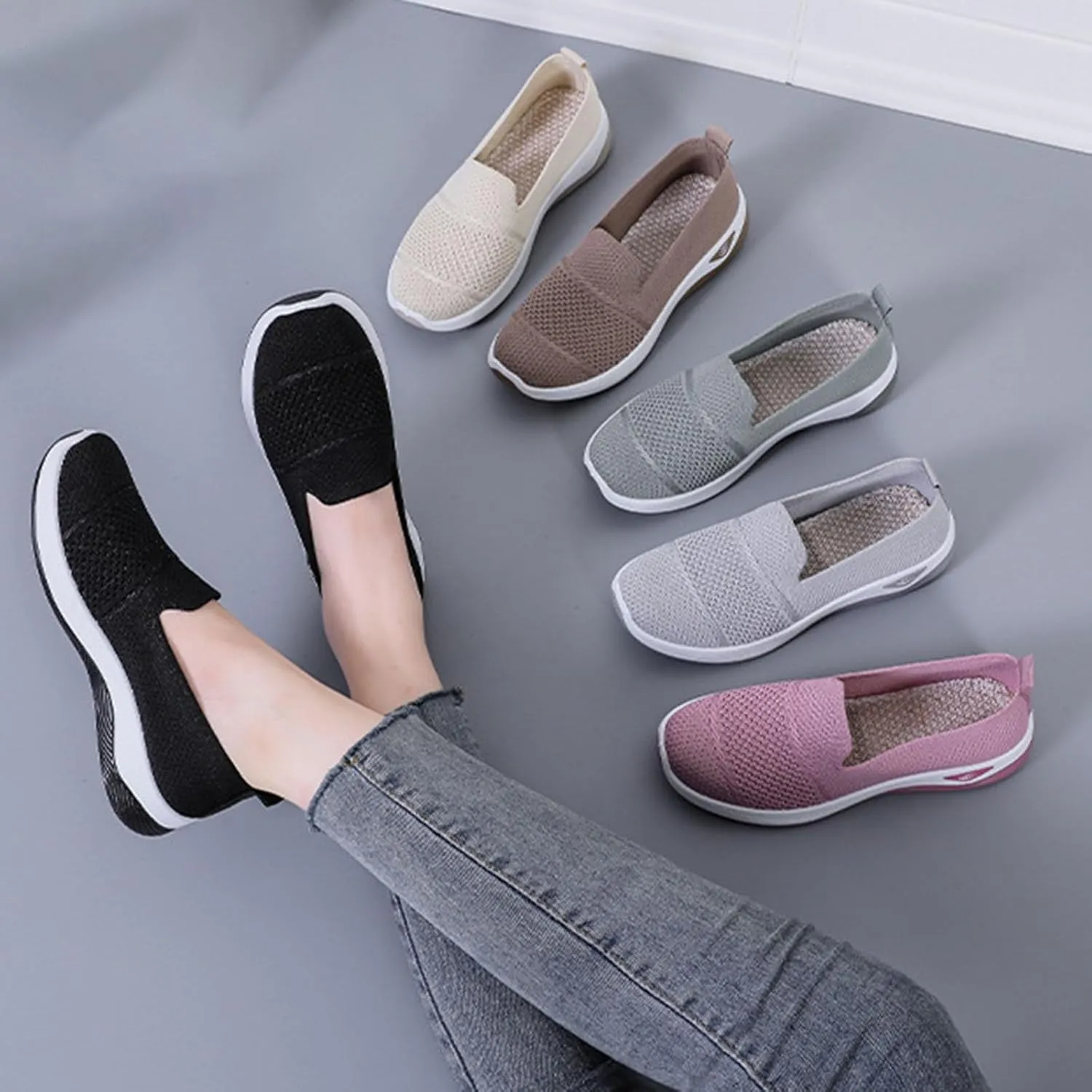 Womens Orthopedic Shoes Breathable Mesh Sneakers Slip on Soft Sole Wedge Walking Shoes Dressy Non-Slip Loafers