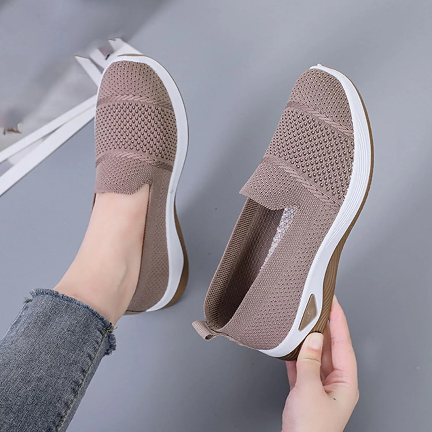 Womens Orthopedic Shoes Breathable Mesh Sneakers Slip on Soft Sole Wedge Walking Shoes Dressy Non-Slip Loafers