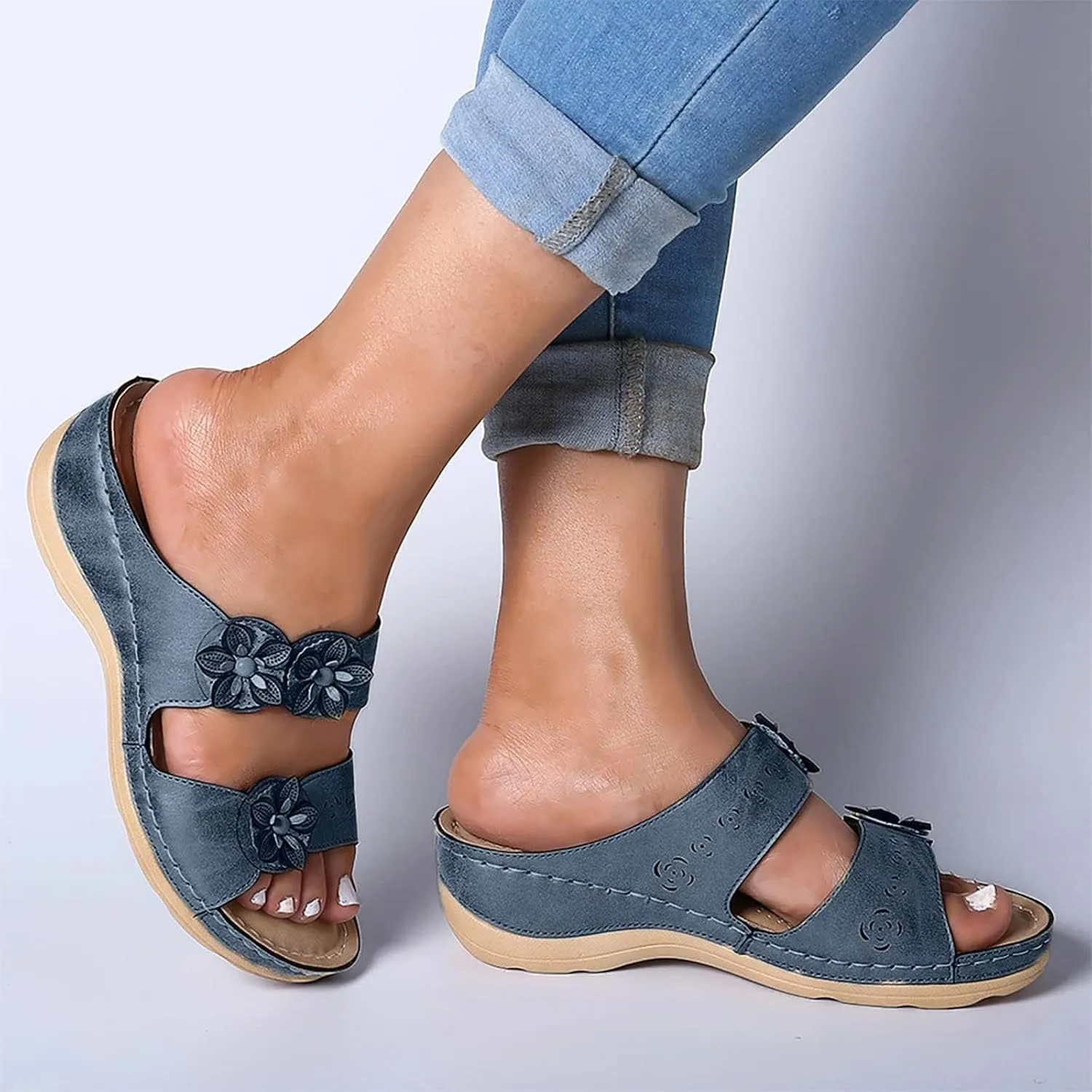 Women's Orthopedic Wedge Walking Sandals with Arch Support Anti Slip Breathable Slip On Flip Flops Dressy Comfy Platform for Summer Beach Travel