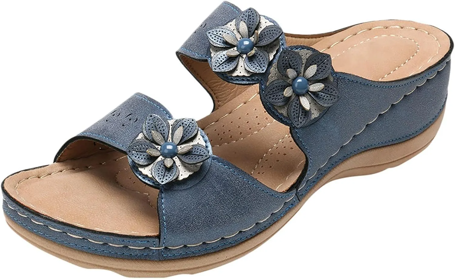 Women's Orthopedic Wedge Walking Sandals with Arch Support Anti Slip Breathable Slip On Flip Flops Dressy Comfy Platform for Summer Beach Travel
