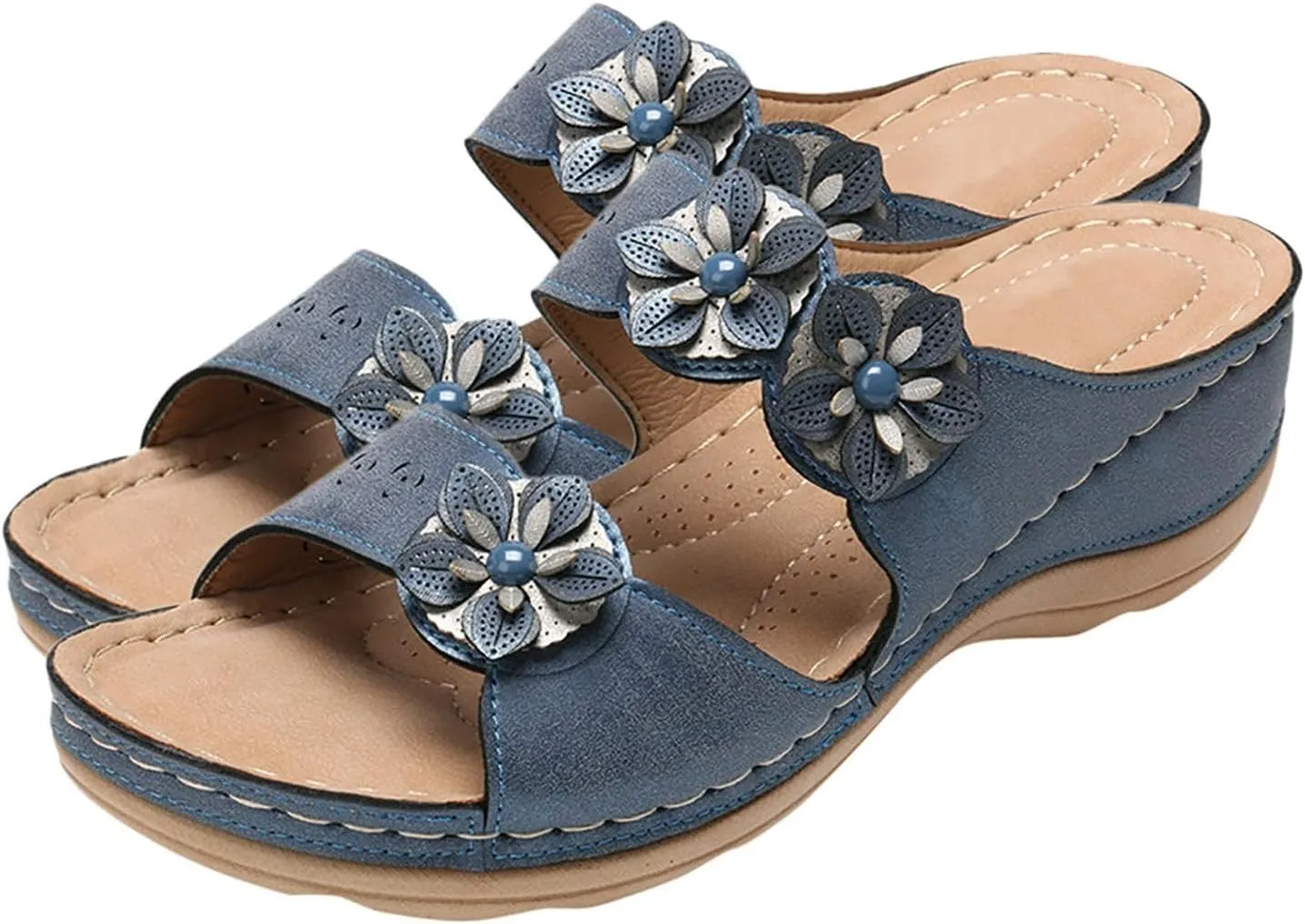 Women's Orthopedic Wedge Walking Sandals with Arch Support Anti Slip Breathable Slip On Flip Flops Dressy Comfy Platform for Summer Beach Travel