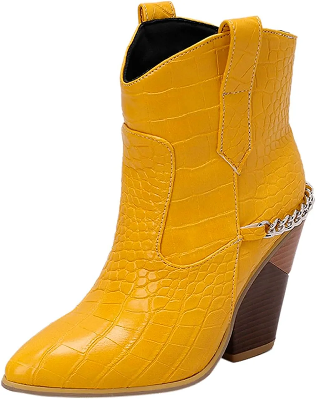 Women's Pointed Toe Ankle Boots Stacked Chunky Block Heel Breathable PU-Leather Booties 2023 Fall Fashion Ladies Slip on Cowboy Western Boots
