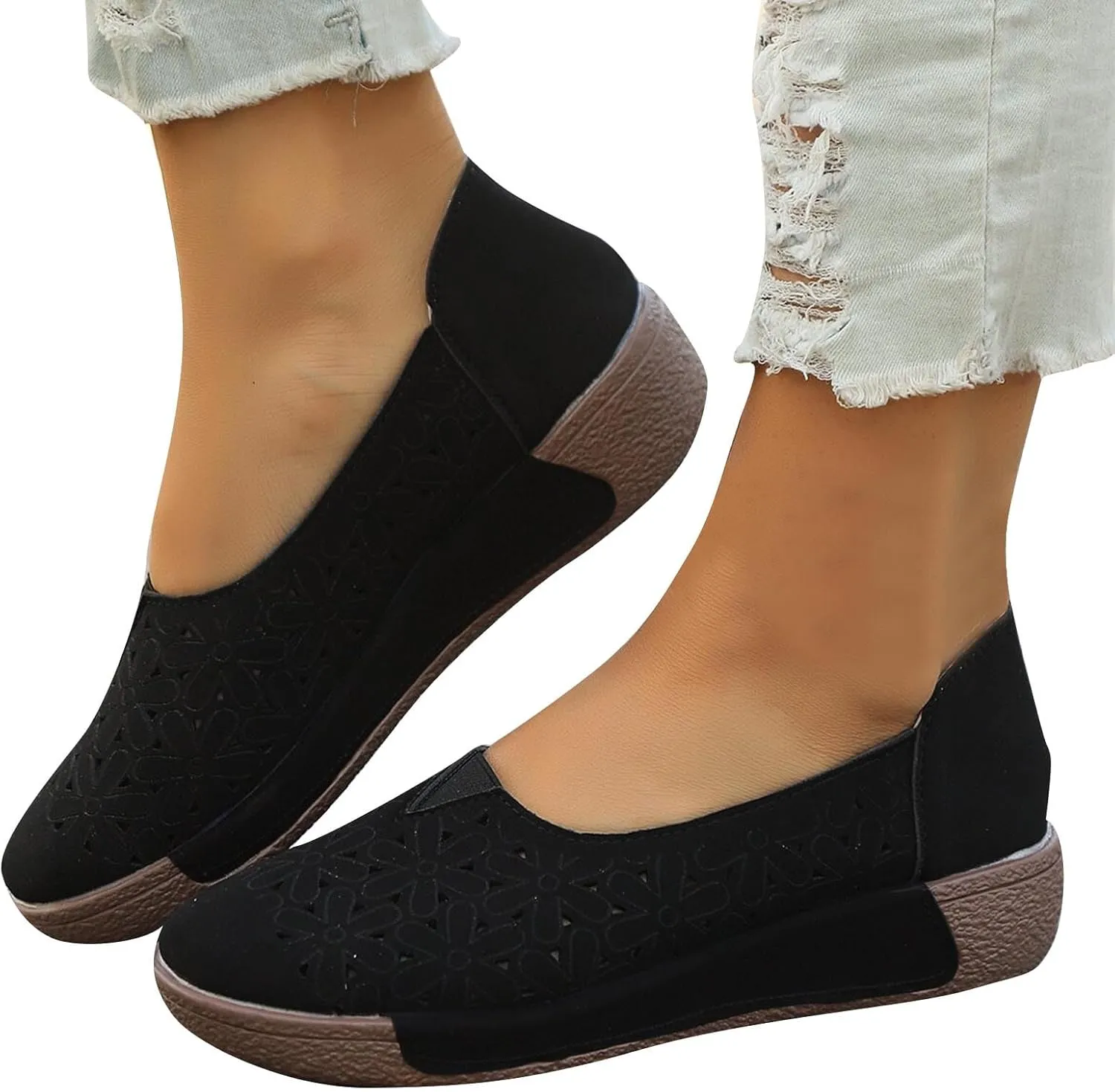Women's Summer Sandals Large Size Hollow Out Flowers Single Shoes Comfortable One Foot Stirrups Soft Flat Shoes