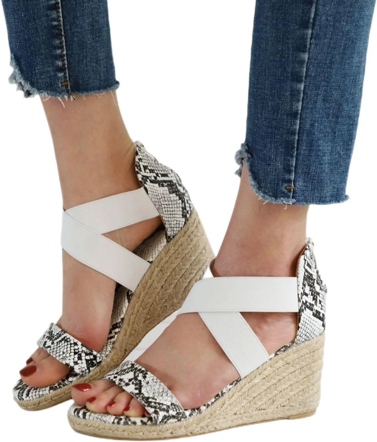 Women's Wedge Sandals Orthopedic Non Slip Platform Wedges Fashion Cross Strappy Back Zipper Shoes Ladies Elegant Walking Shoes for Summer, Beach, Hiking & Casual Wear