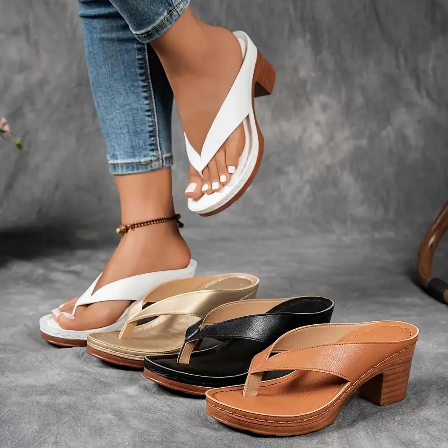 ZWRXW Flip Flops for Women with Arch Support Wedges Flip Flop Slide Sandal Comfortable Casual Summer Beach Thong Sandals Slip On Orthopedic Sandal Slip-On Slippers